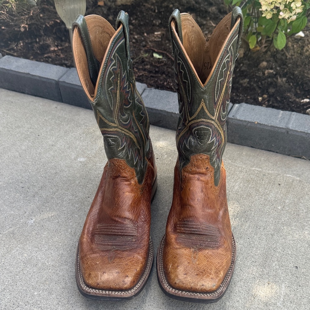 Ariat Brown & Green ostrich cowboy boots